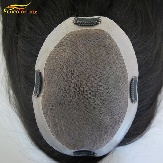 human hair topper for women 7x5inch natural black color mono with PU around