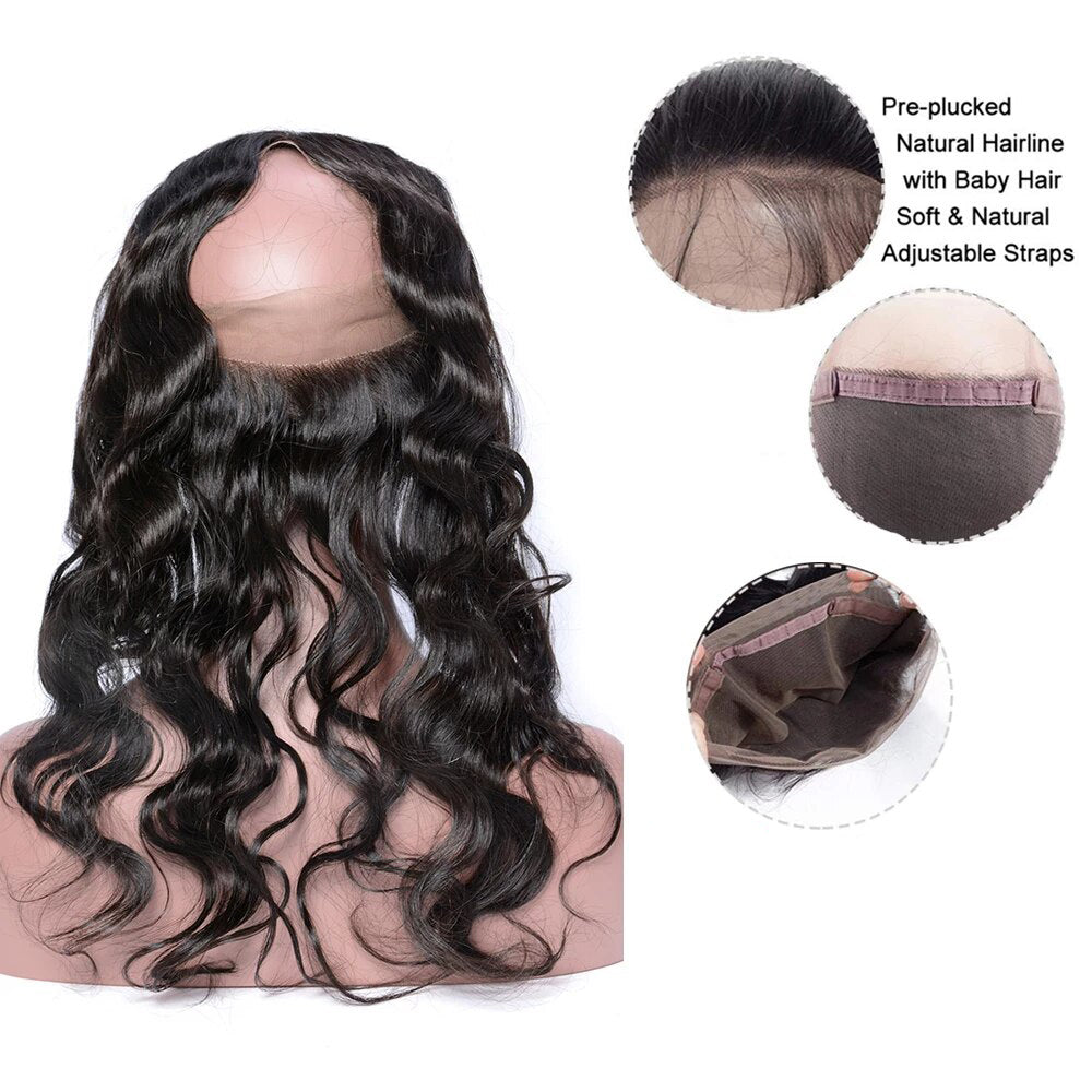 Brazilian Remy Hair Natural Wave 360 Lace Frontal Closure With Baby Hair PrePlucked Frontal Natural Hairline 100% Human Hair