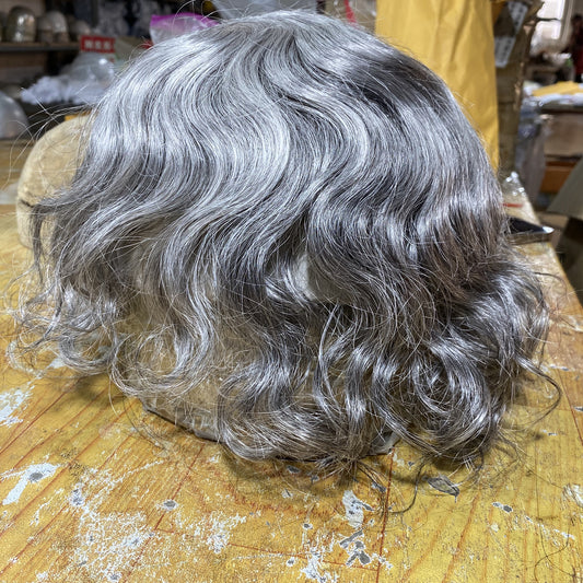 90% grey hair system for old man natural wave hair customized toupee for men