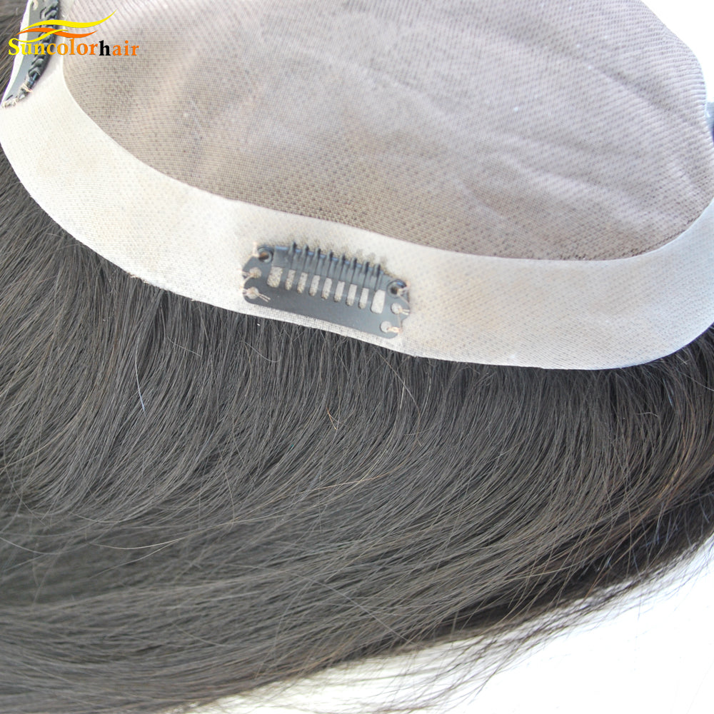 human hair topper for women 7x5inch natural black color mono with PU around