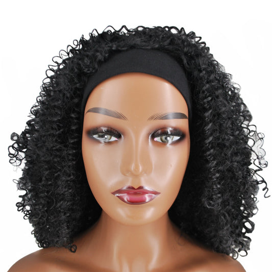 Black Afro Kinky Curly Headband Wig for Black Women Non lace Wig Easy to Install Daily Use
