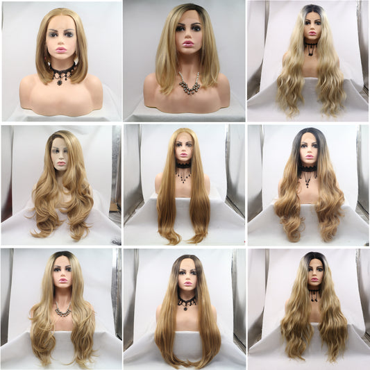 Dark Blonde lace front synthetic hair wig Ash Blonde fashion wig for women Ombre Wig Costume Wig