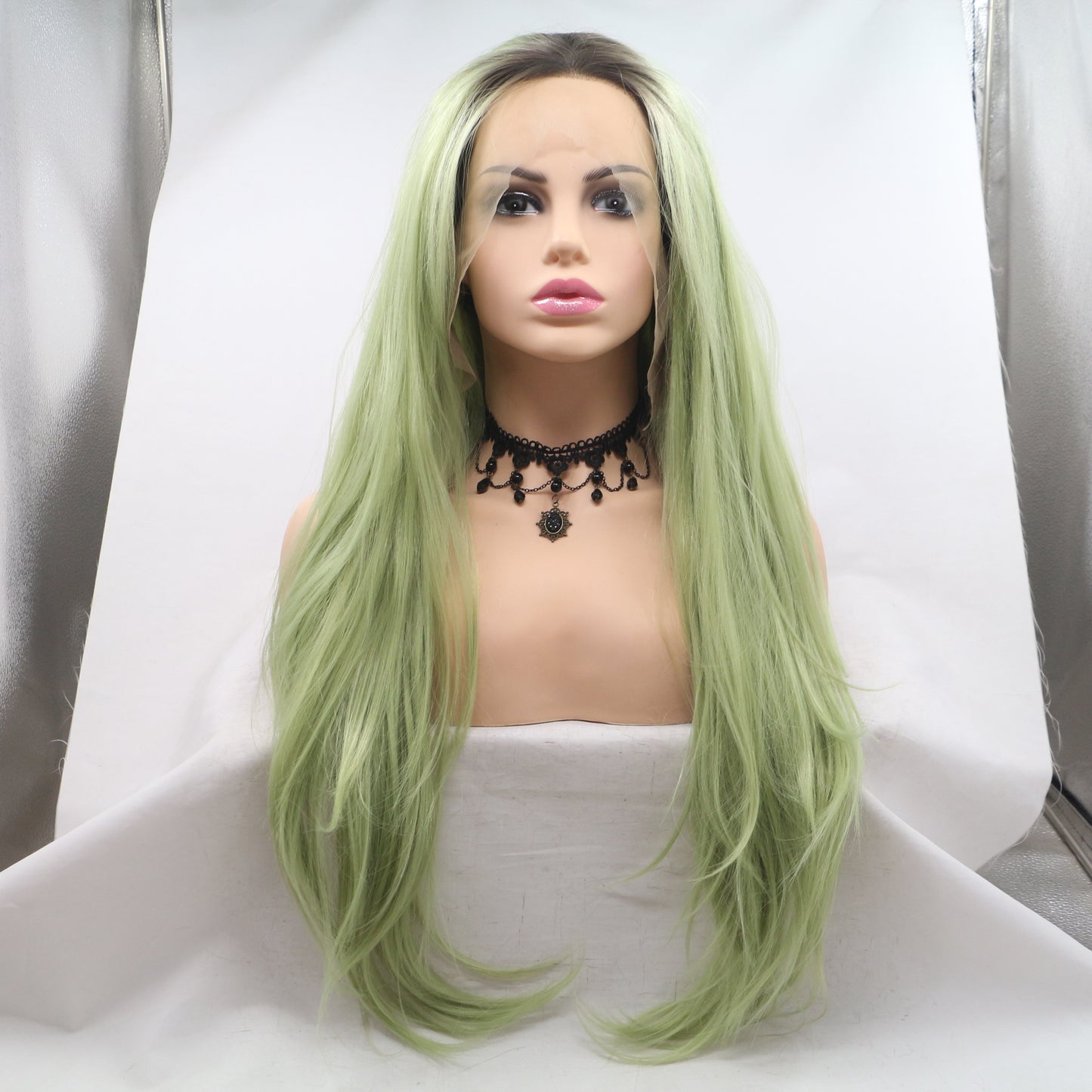 Green Lace Front Synthetic Wig for Women Long Wavy Fashion Wigs for Party Costume