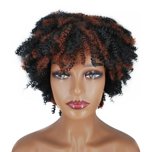 Synthetic Short Kinky Curly Wigs for Women Black And Red Wig with Bangs Synthetic Heat Resistant Hair Wig for Daily Use