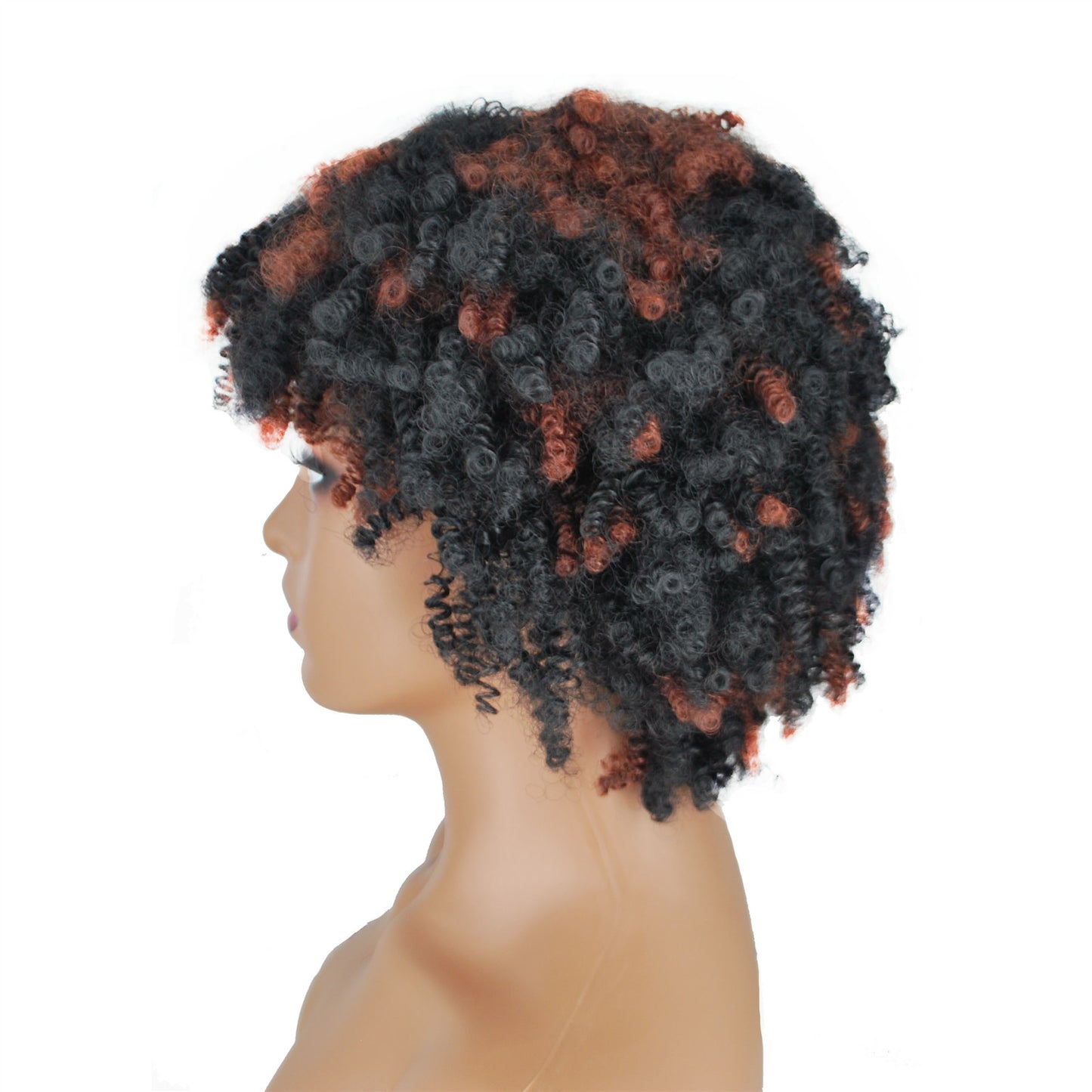 Synthetic Short Kinky Curly Wigs for Women Black And Red Wig with Bangs Synthetic Heat Resistant Hair Wig for Daily Use