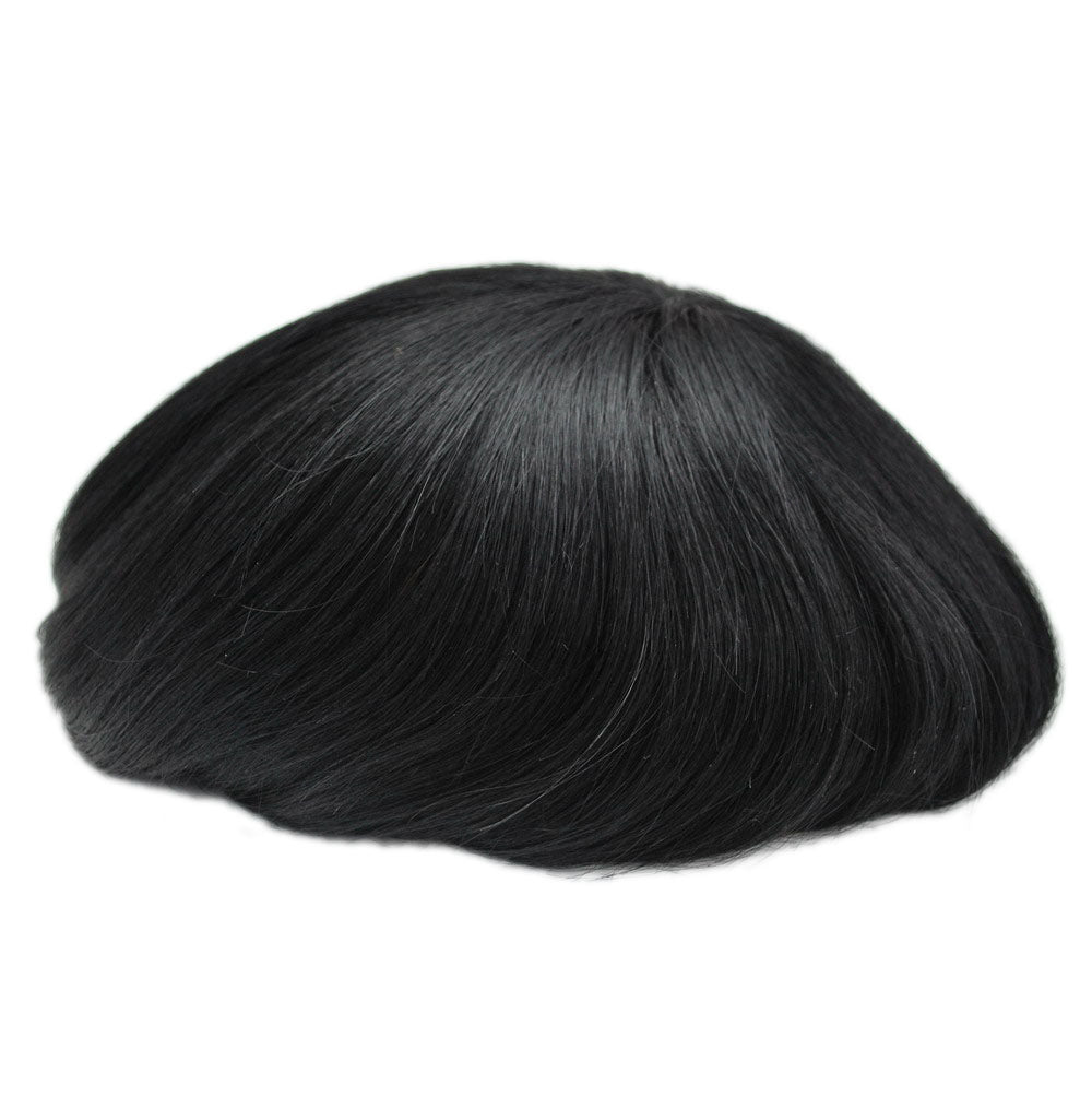 Natural black 10 x 7.5" toupee human hair system for men PU with French lace in the front