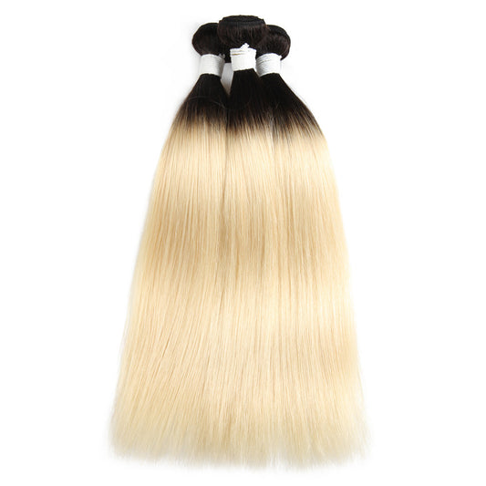 1B 613 Dark Root Blonde Ombre Brazilian Remy Straight Hair 2 Tone Dark Roots Platinum Remy Human Hair Weave