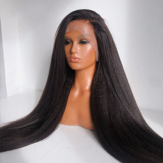 Kinky Straight Full Lace Wigs Baby Hair Pre Plucked Transparent 180 Density Full Lace Human Hair Wigs For Women