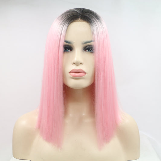 Cheap Price Premium Vendor For Women Lace Front Pink Hair Bob Style High Temperature Synthetic Wigs