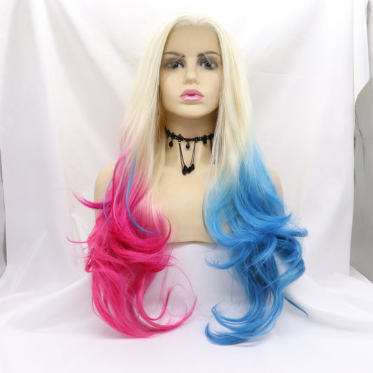 Synthetic Lace Front Wigs for Women Blue Red Fashion Ombre Wigs for Costume Party Halloween Supply