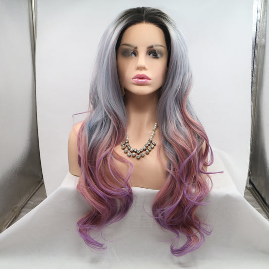 Synthetic Lace Front Wigs for Women Multi Color Fashion Ombre Wigs for Costume Party Halloween Supply