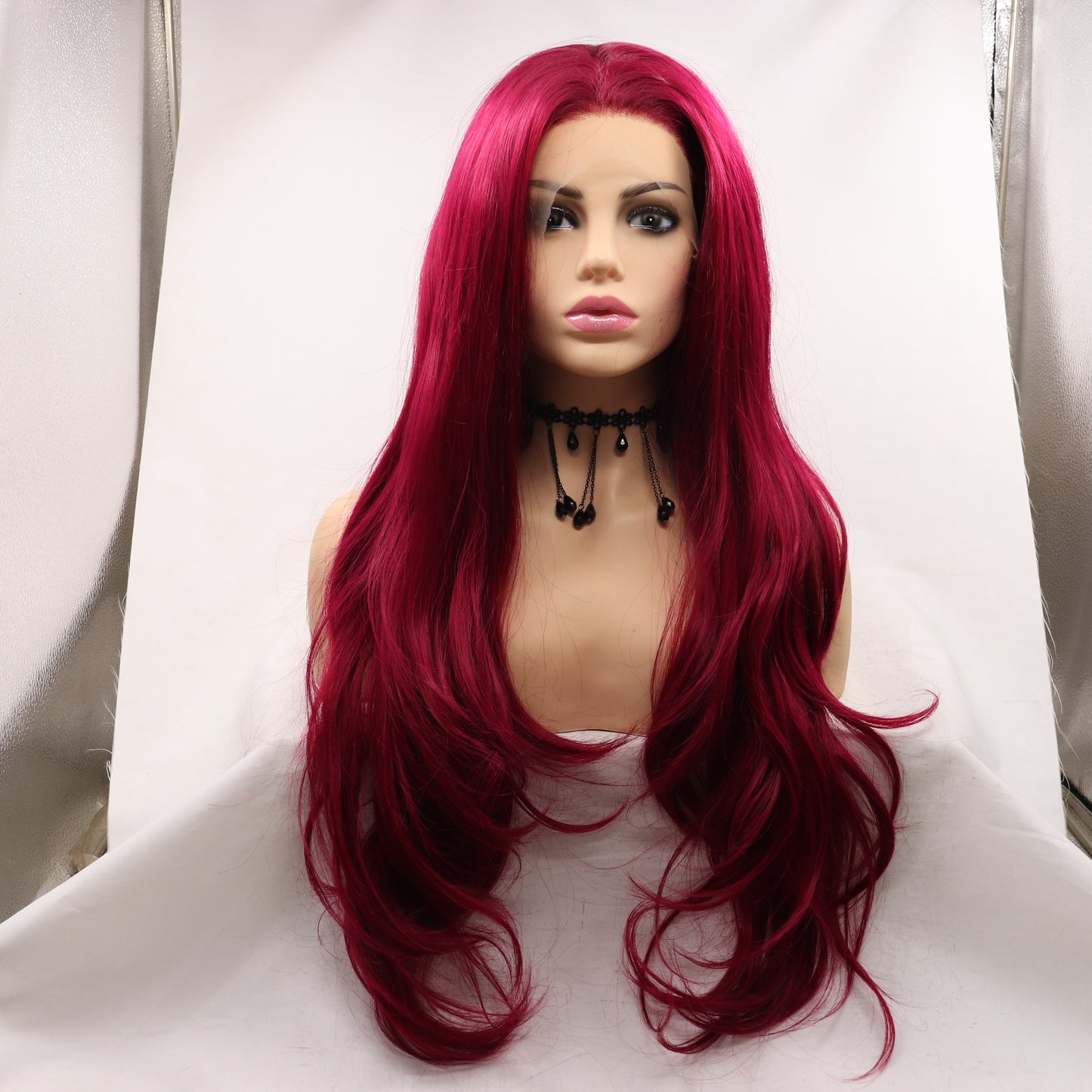 Red Synthetic Lace Front Wig for Women High-Temperature Resistance Fiber Fashion Wig Costume Party Supply