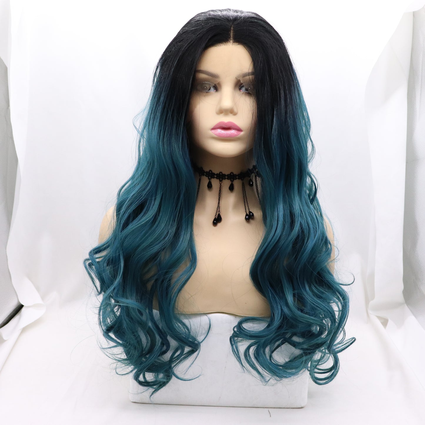Blue Synthetic Lace Front Wigs for Women Blue Fashion Ombre Wigs for Costume Party Halloween Supply
