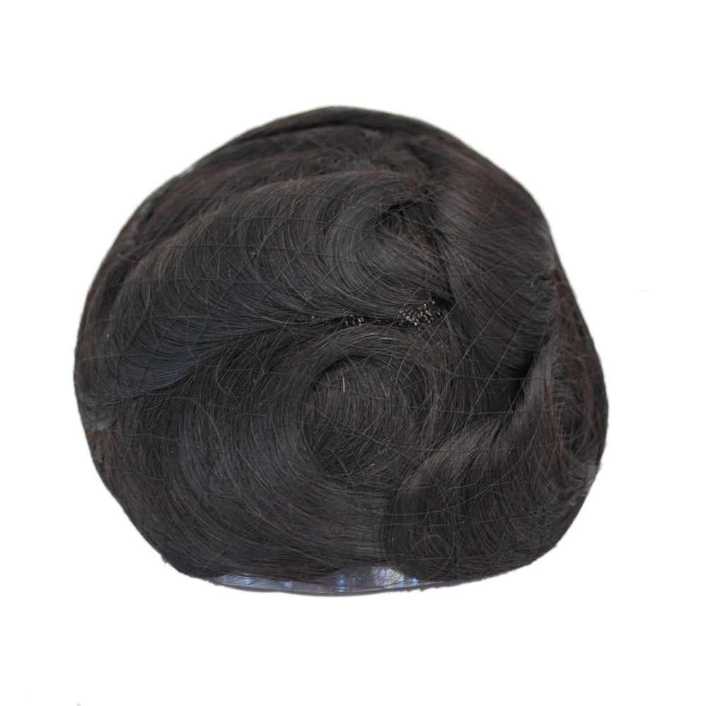 Clearance Stock human hair toupee thin PU knotted with Vlooped 10"X8" in the front hair prosthesis for men