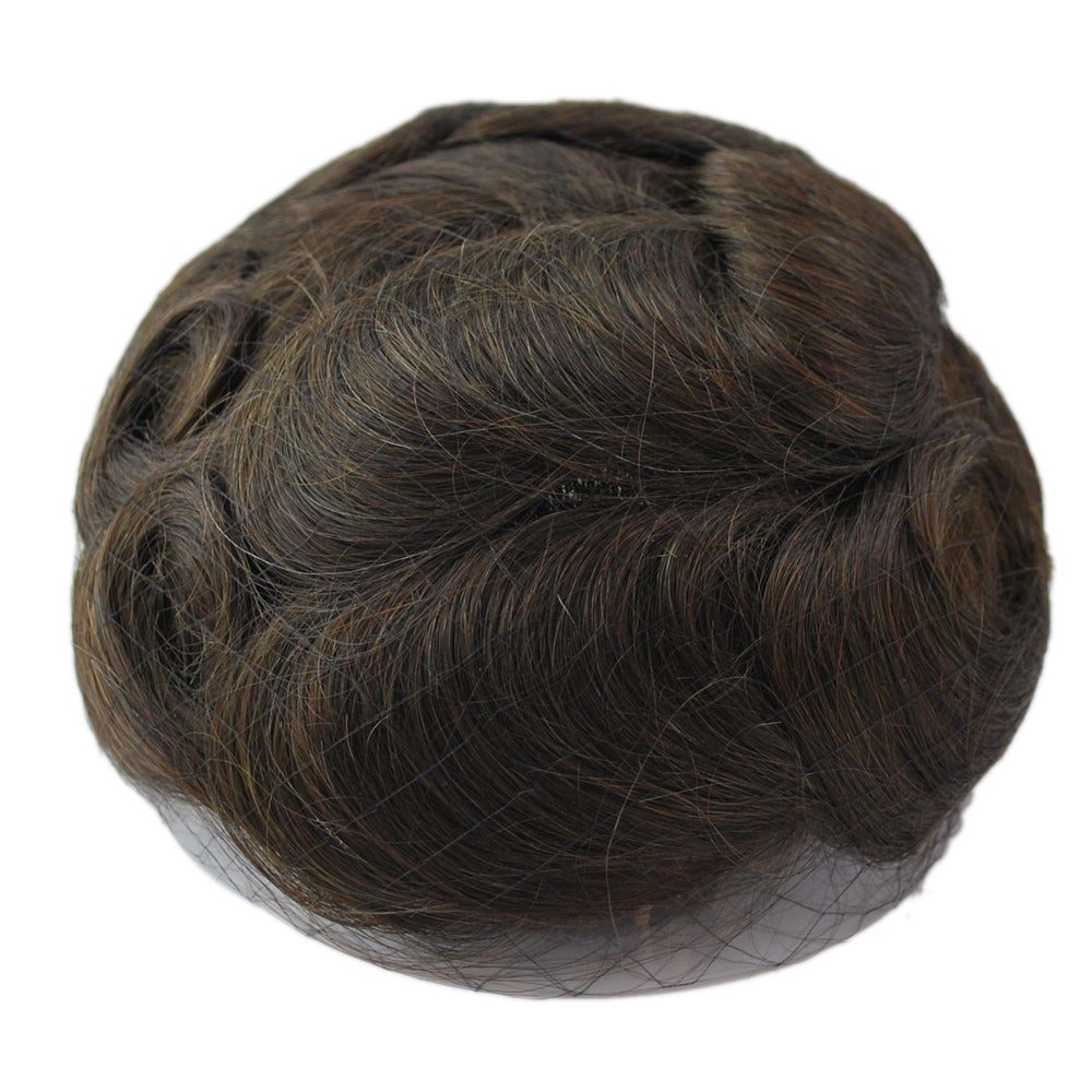 Men Toupee Human Hair Replacement Systems Hairpieces Men's Wig Lace PU Base Breathable Q6 Dark Brown Men's Capillary Prothesis
