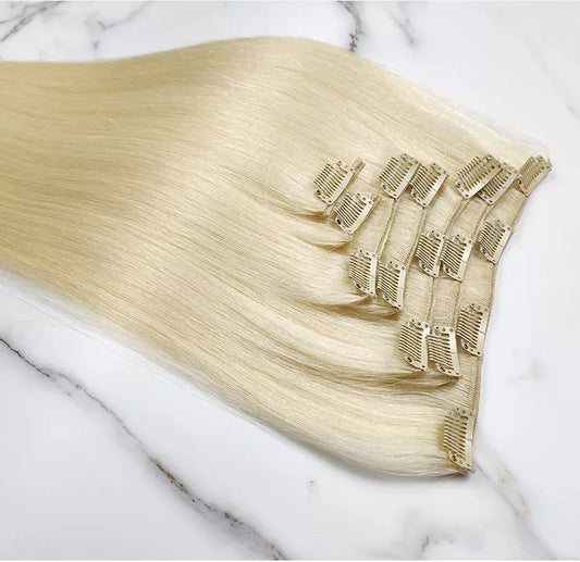 Silk Straight clip in extension 100g Clip In Human Hair Extensions 7Pcs/Set Blonde Color Hair