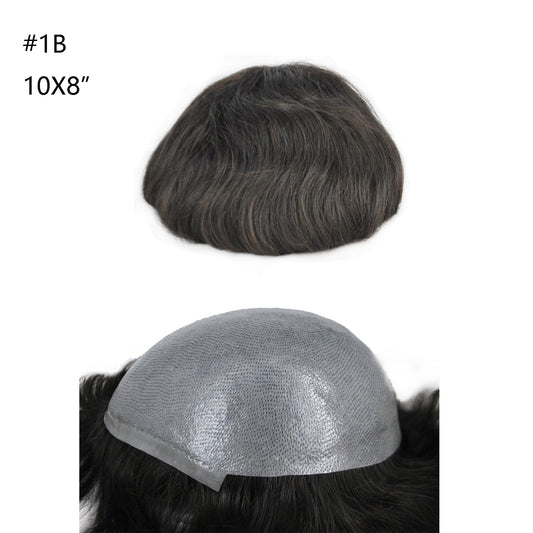 Clearance Hair Replacement Men Toupee 10"x8" Full Skin Thin PU Knotted With Vlooped Natural Black Color
