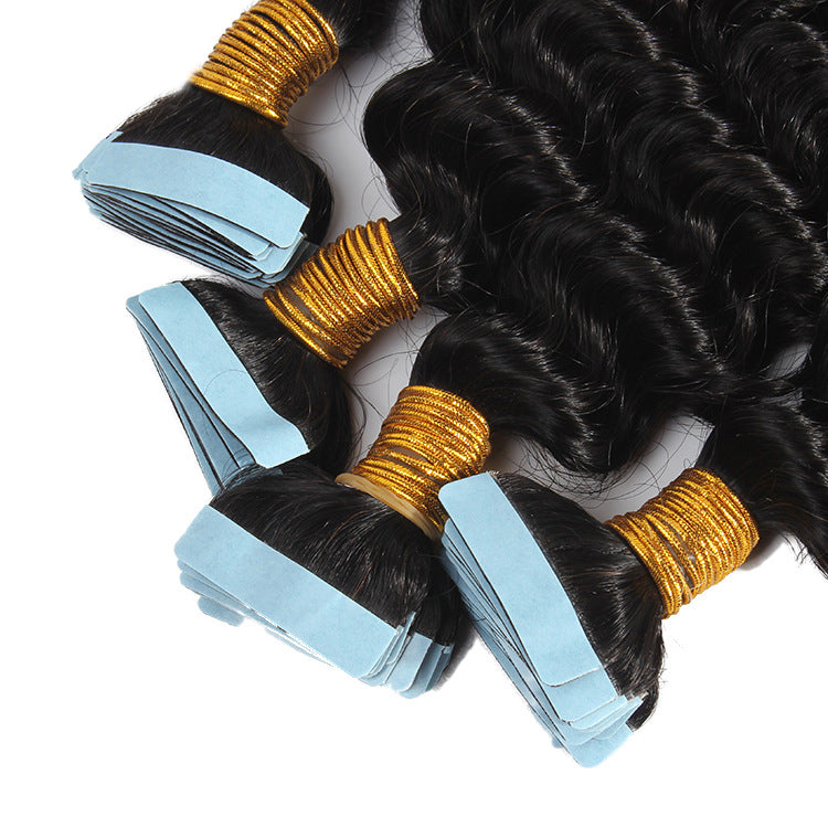 Tape in hair Extensions Human hair Deep Wave Machine Remy European Natural Seamless Skin Weft 12"-28" 40pcs