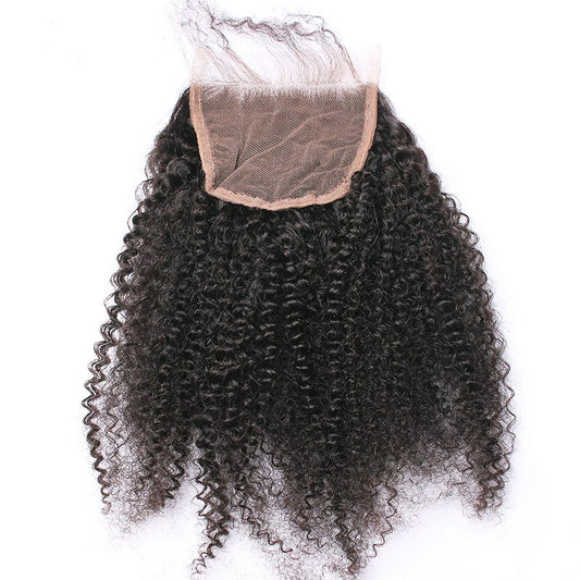 4x4 Closure Afro Kinky Curly Human Hair Brazilian Natural Curly Hair French Lace Closure For Black Woman Pre Plucked